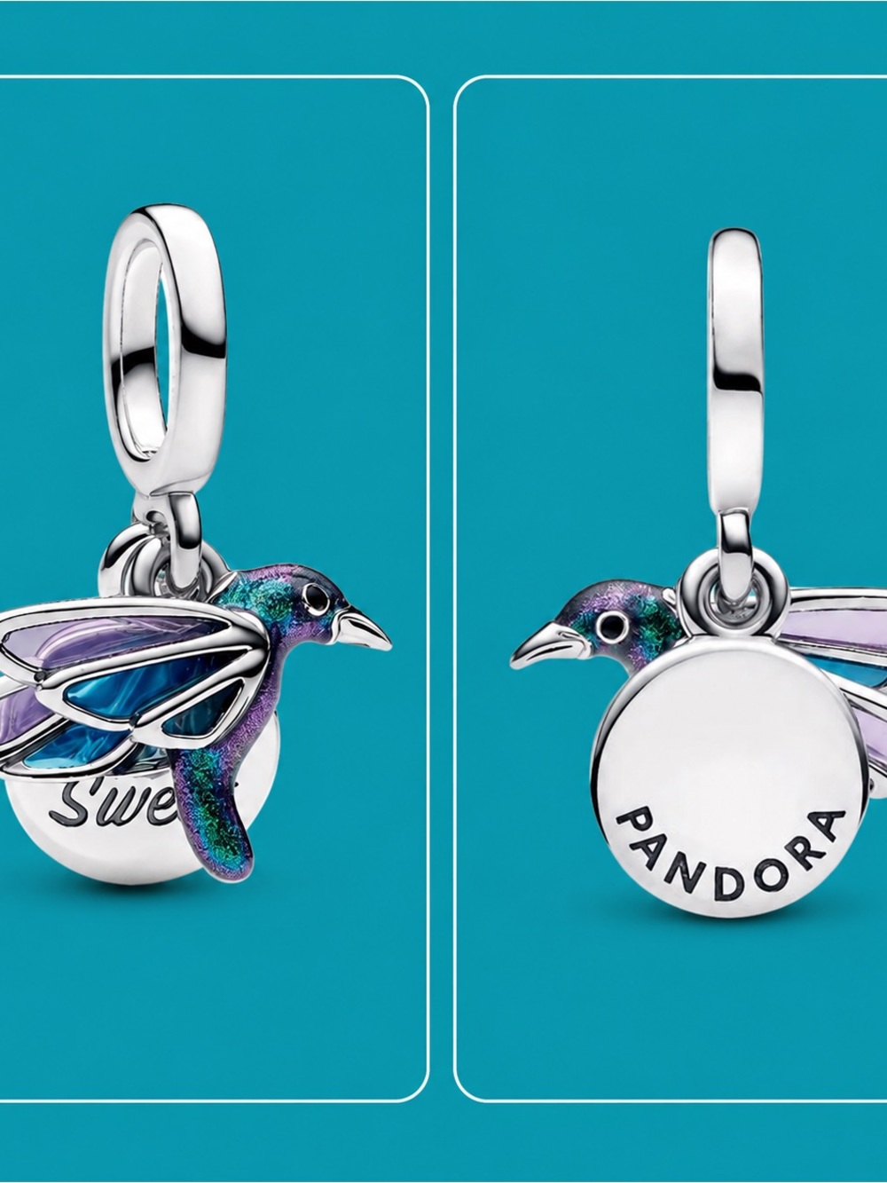Pandora Teal, Purple & Blue Hummingbird Charm